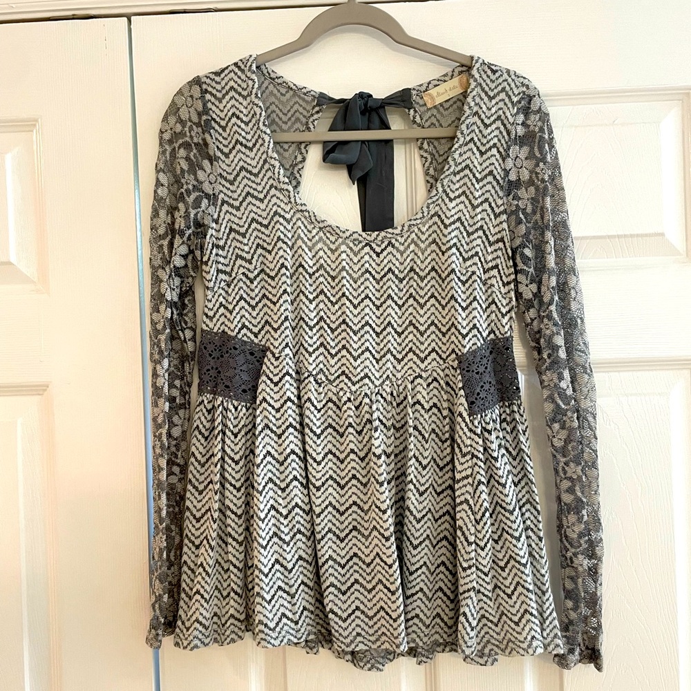 Altard State blue and cream blouse with bow!